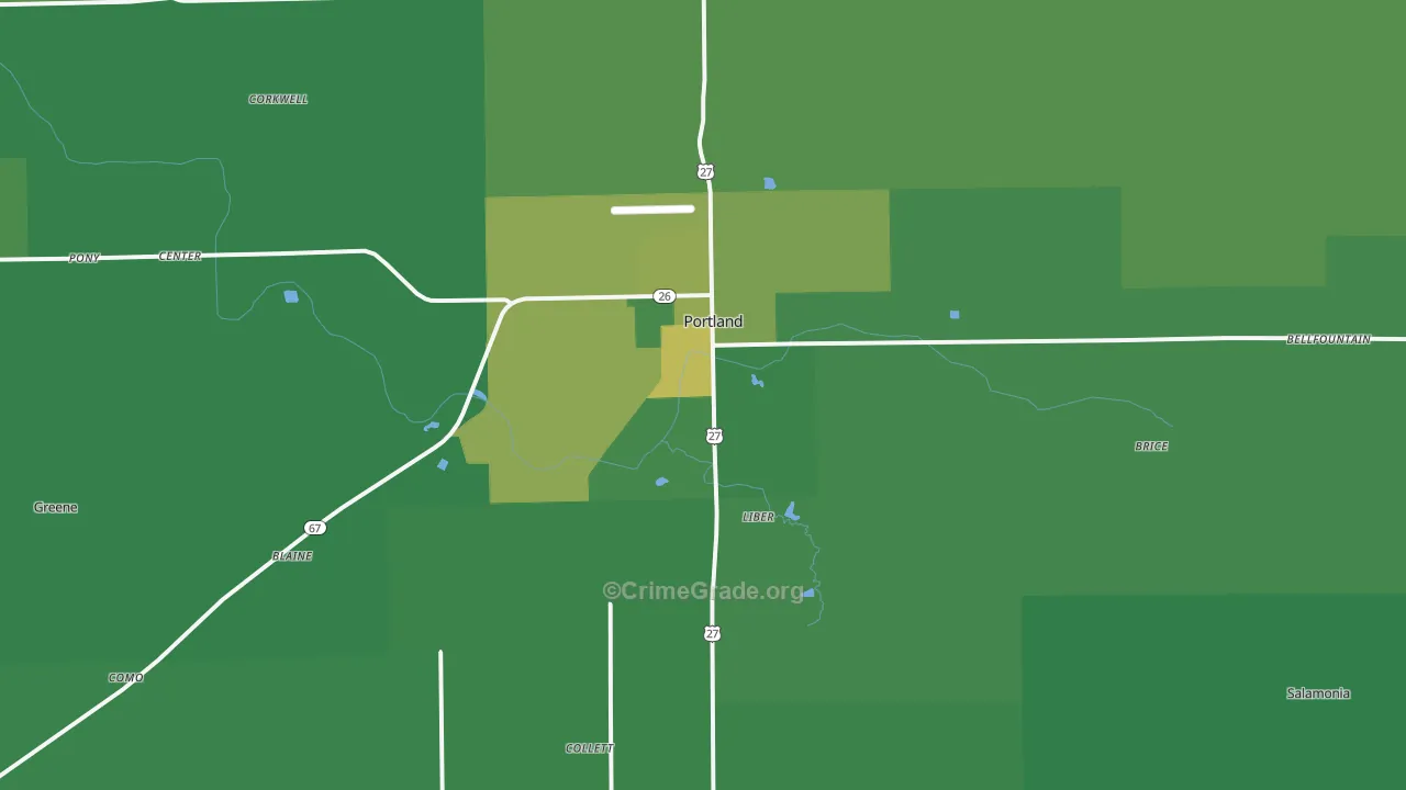 Portland, IN Map of Vehicle Theft Rates