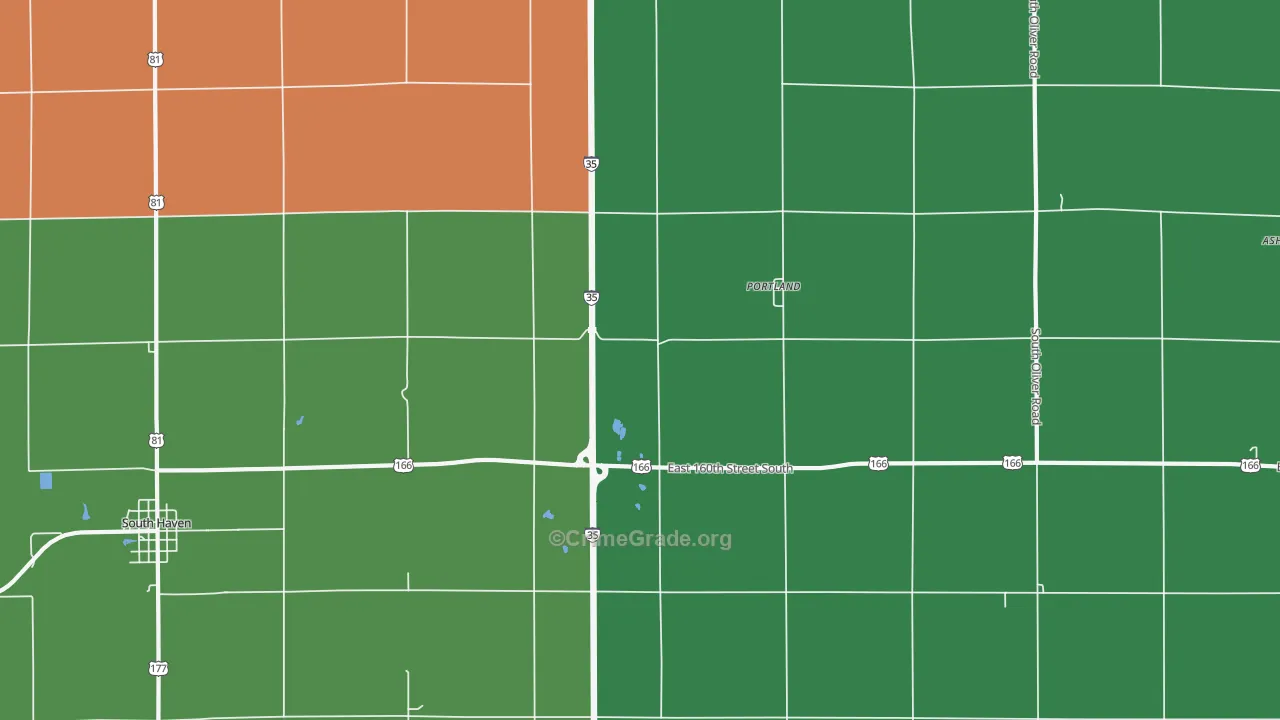 Portland, KS Map of Vehicle Theft Rates