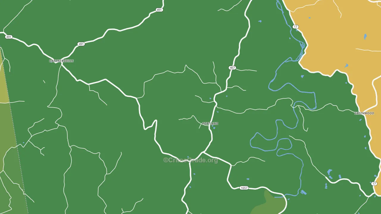Portland, KY Map of Vehicle Theft Rates