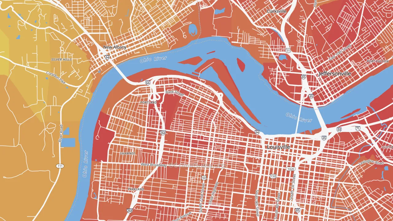 Portland, Louisville, KY Map of Vehicle Theft Rates