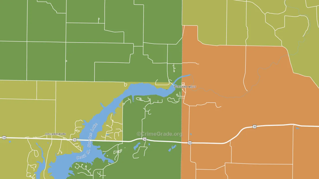 Portland Mills, IN Map of Vehicle Theft Rates