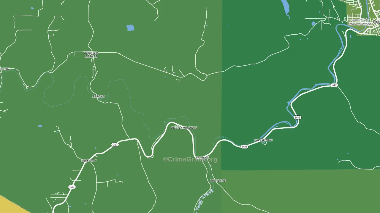 Portland Mills, PA Map of Vehicle Theft Rates