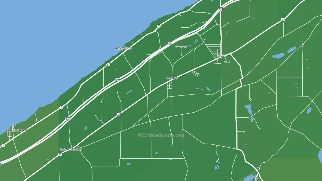 Portland, NY Map of Vehicle Theft Rates