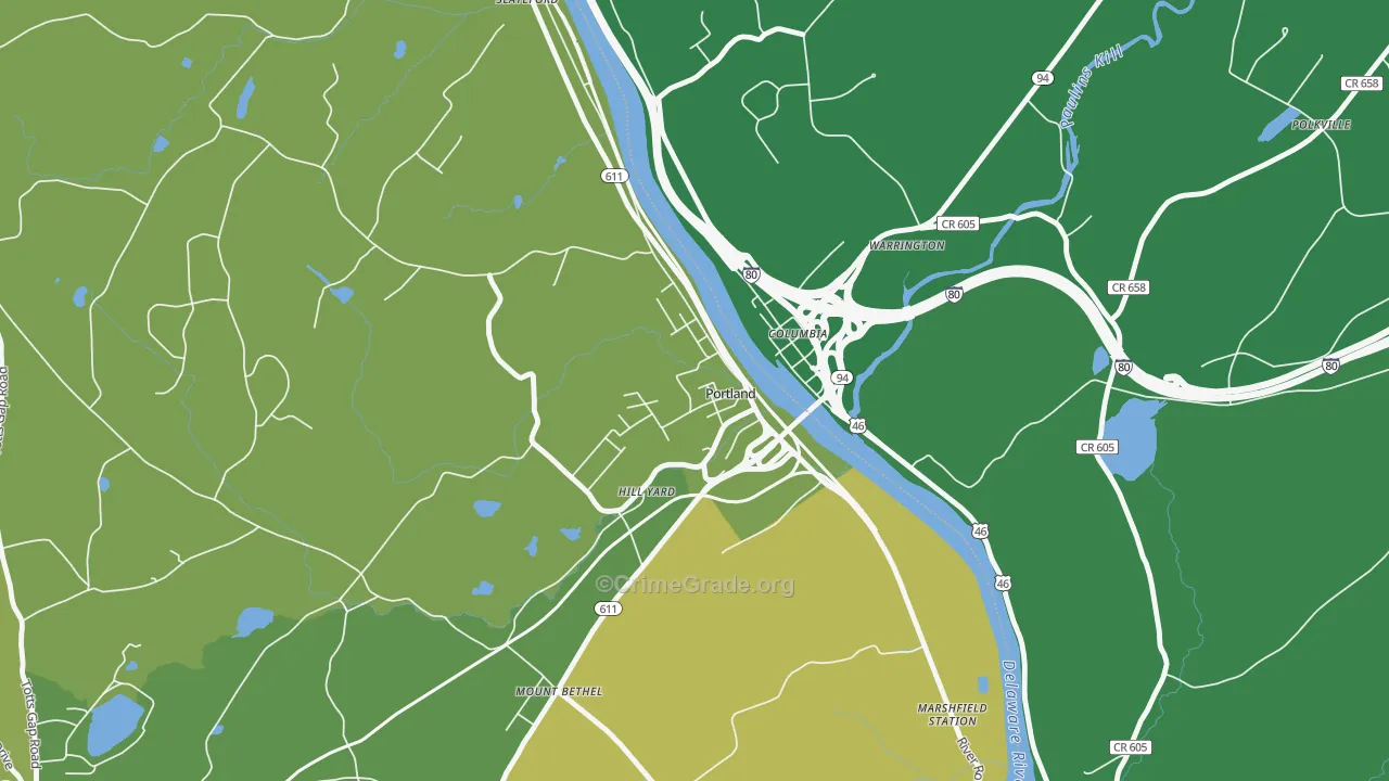 Portland, PA Map of Vehicle Theft Rates