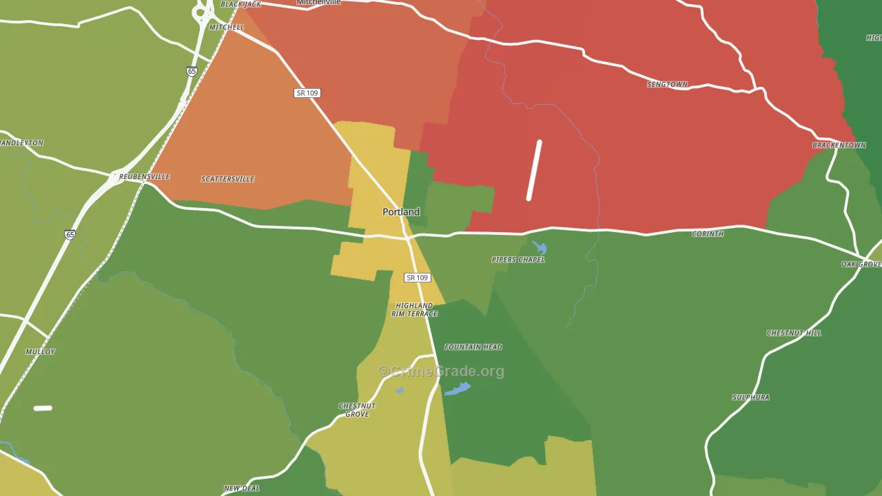 Portland, TN Map of Vehicle Theft Rates
