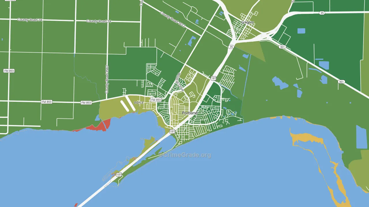 Portland, TX Map of Vehicle Theft Rates