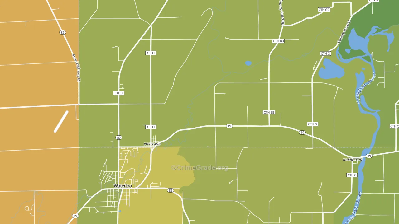 Portland, WI Map of Vehicle Theft Rates