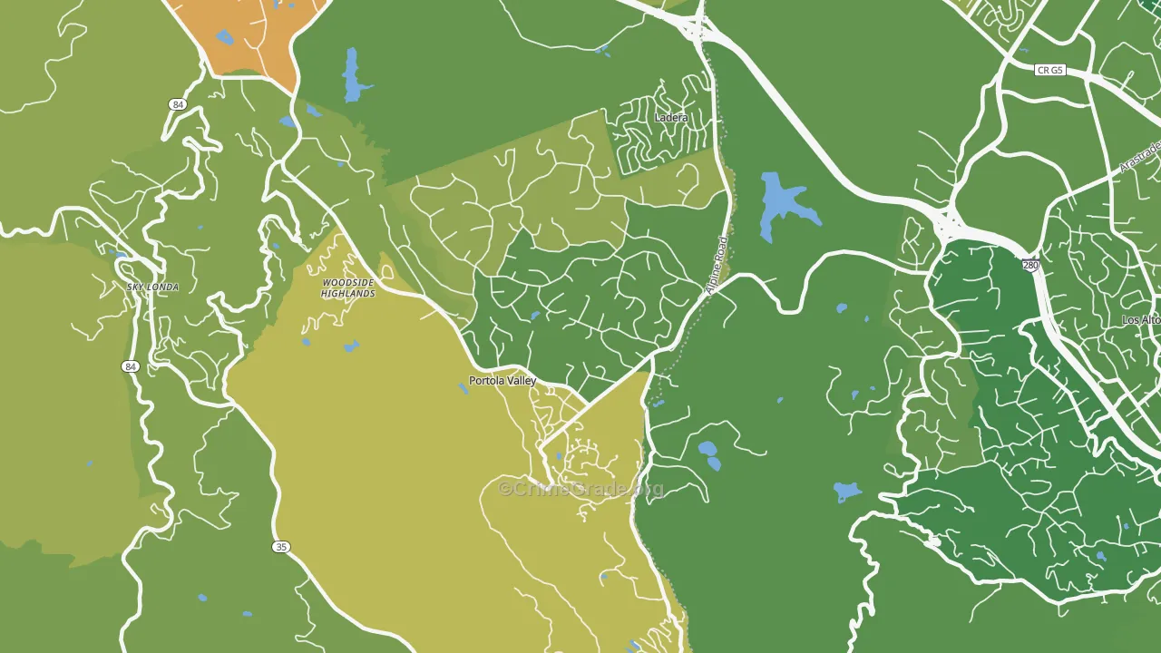 Portola Valley, CA Map of Vehicle Theft Rates