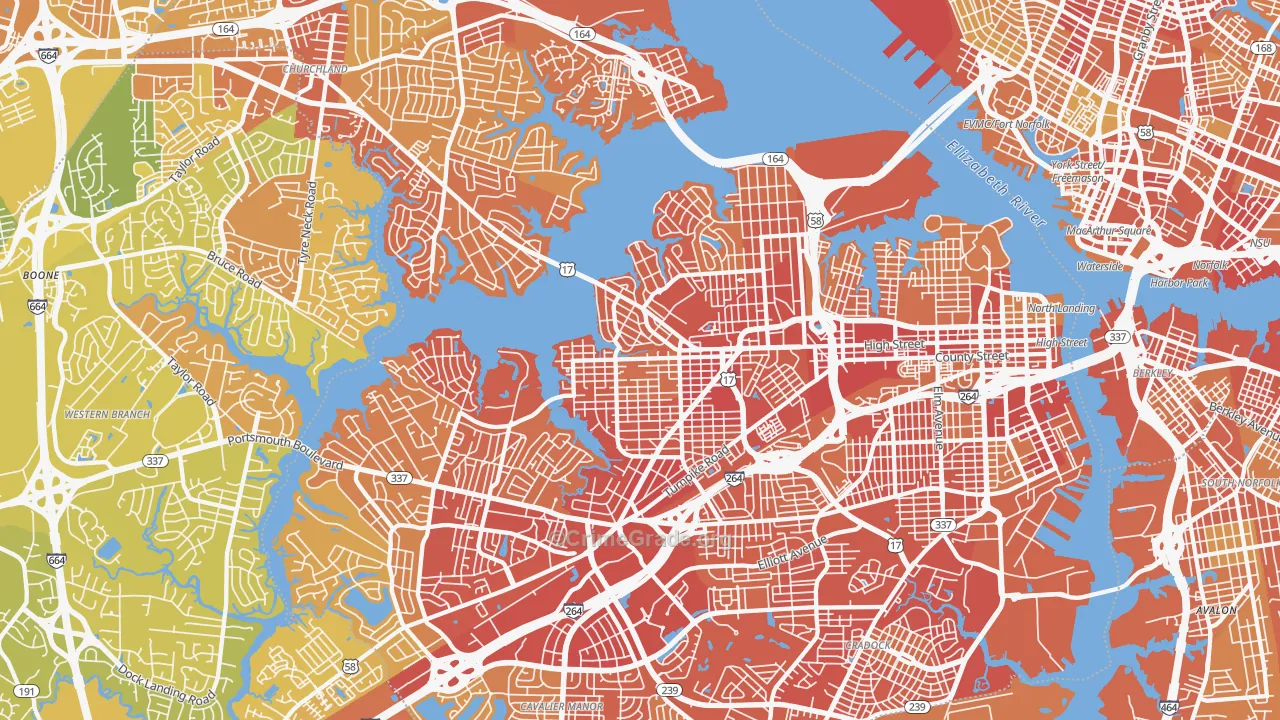 Portsmouth City, VA Map of Vehicle Theft Rates
