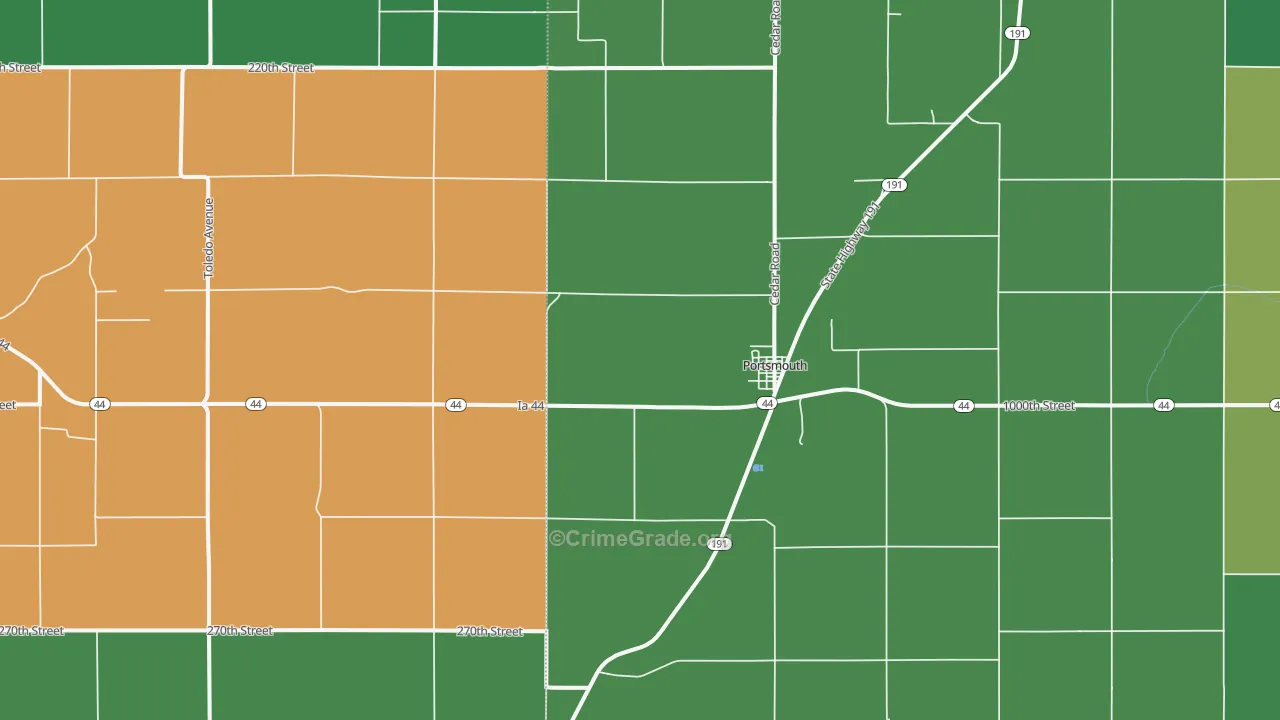 Portsmouth, IA Map of Vehicle Theft Rates