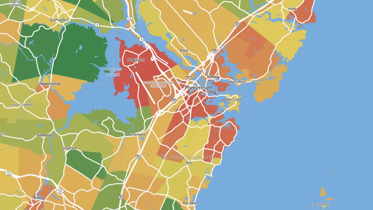 Portsmouth, NH Map of Vehicle Theft Rates
