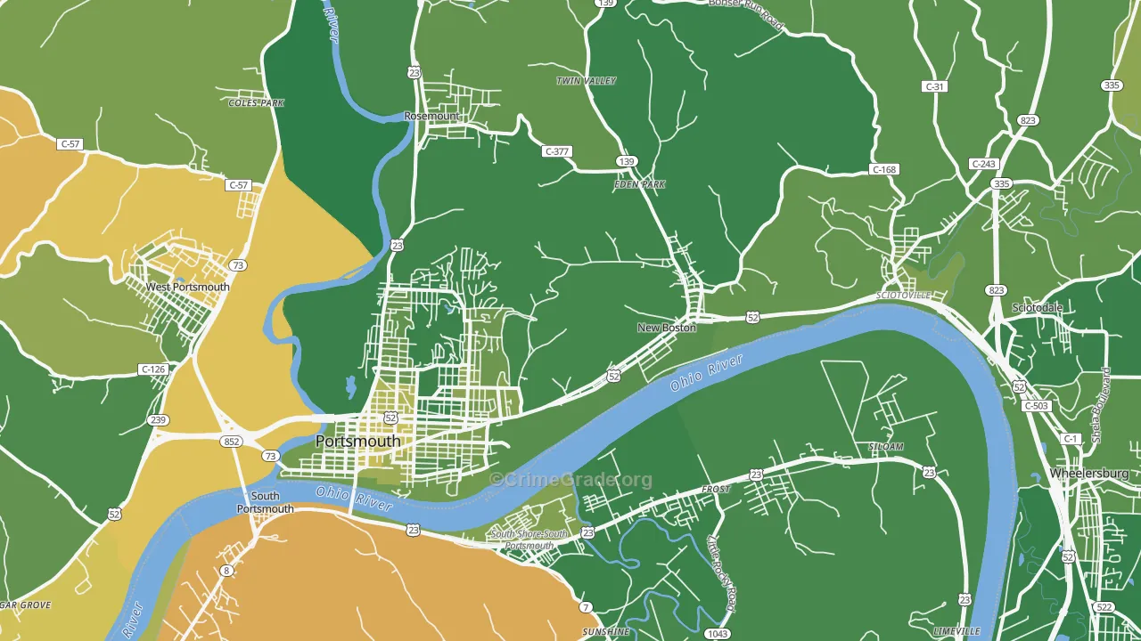 Portsmouth, OH Map of Vehicle Theft Rates