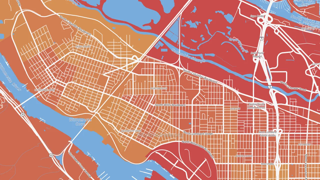 Portsmouth, Portland, OR Map of Vehicle Theft Rates