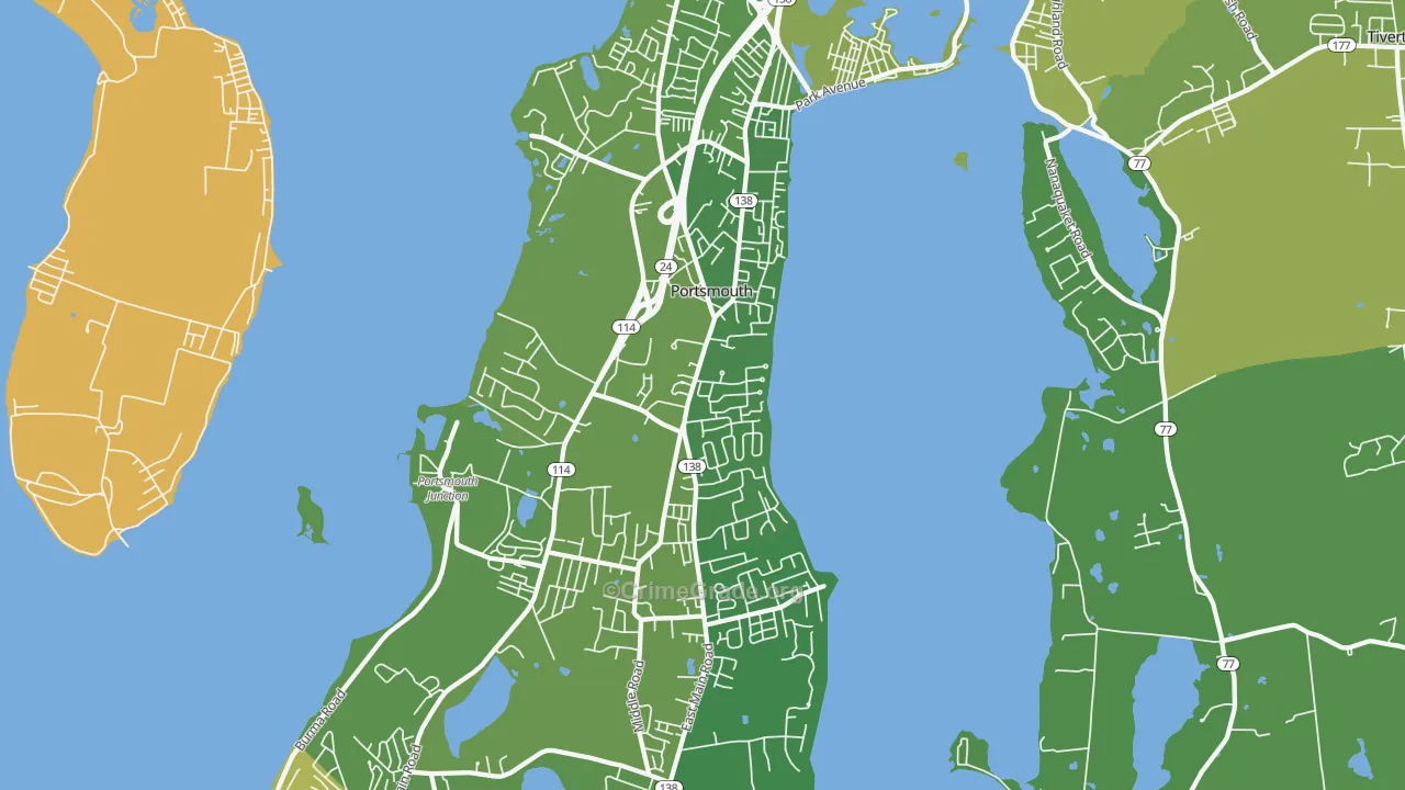 Portsmouth, RI Map of Vehicle Theft Rates