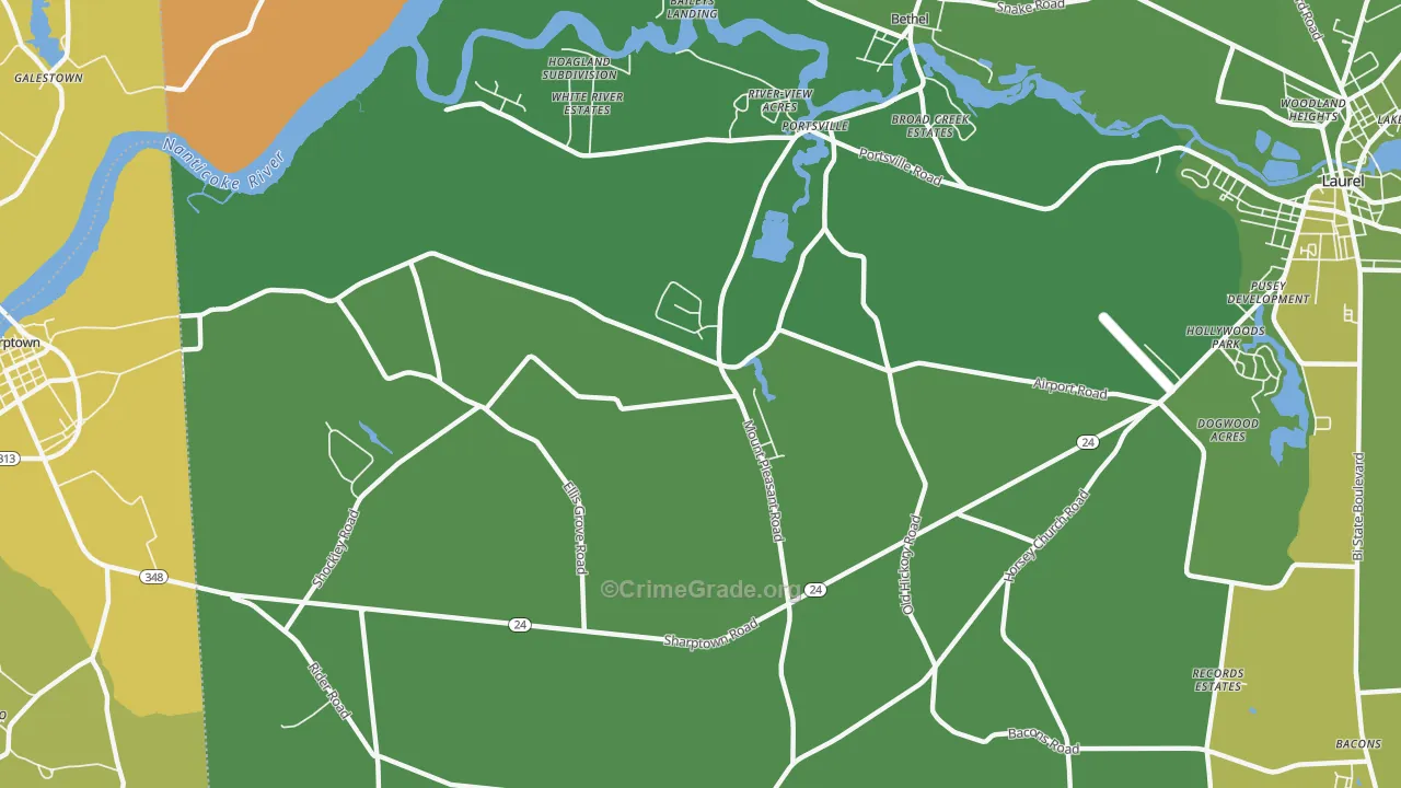 Portsville, DE Map of Vehicle Theft Rates