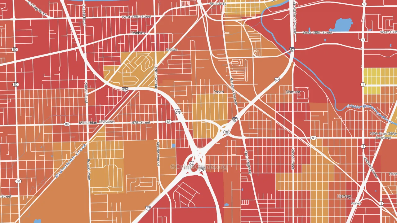 Posen, IL Map of Vehicle Theft Rates