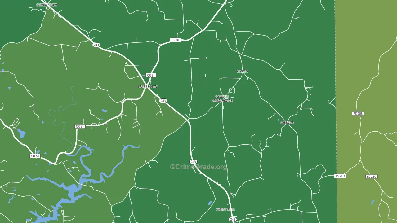 Posey Mill, AL Map of Vehicle Theft Rates