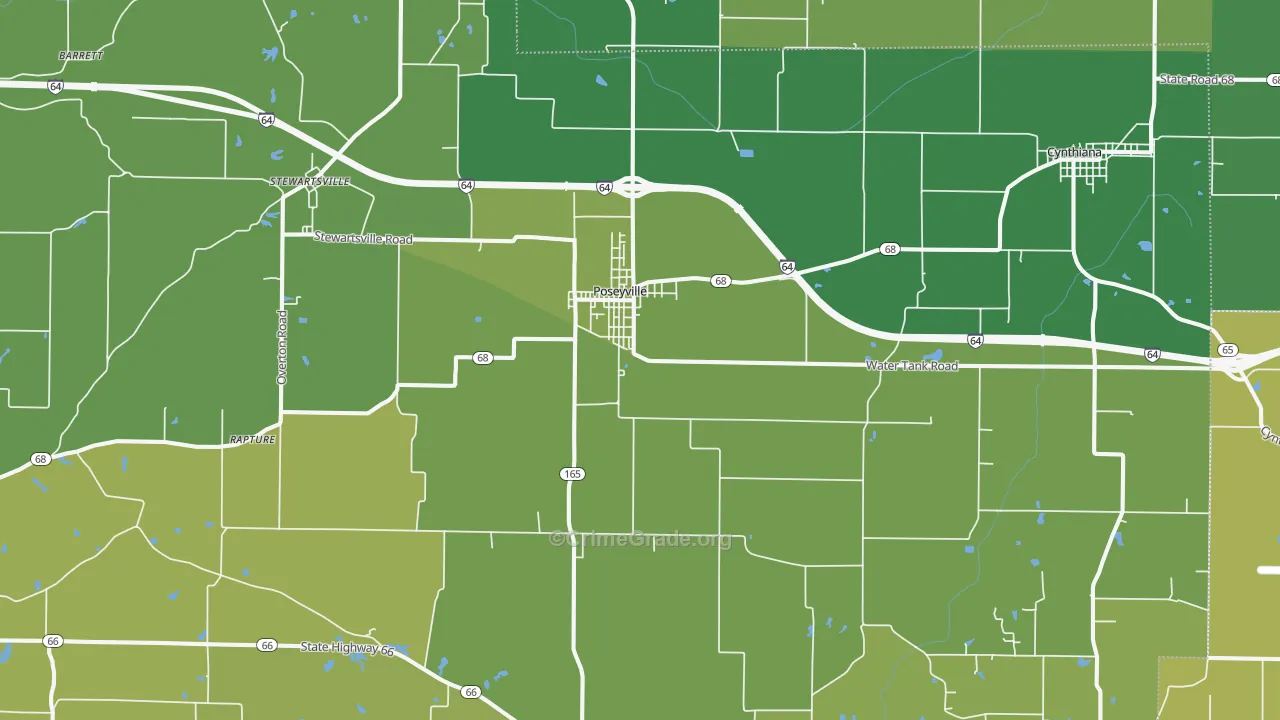 Poseyville, IN Map of Vehicle Theft Rates