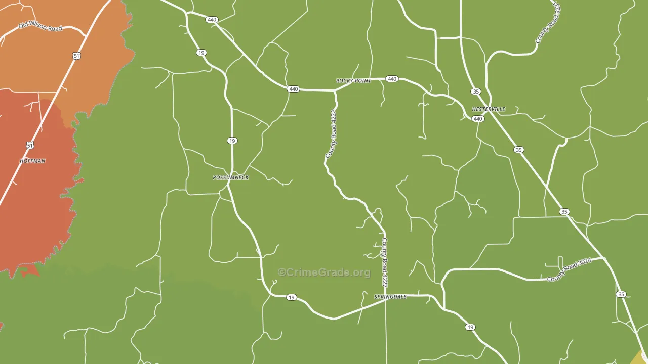 Possumneck, MS Map of Vehicle Theft Rates