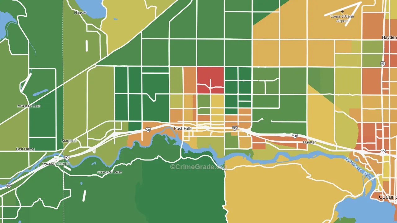 Post Falls, ID Map of Vehicle Theft Rates