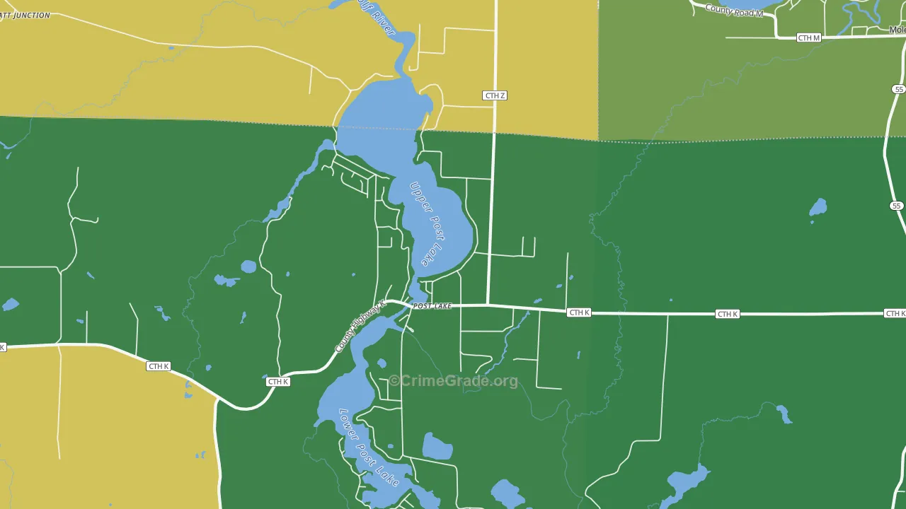 Post Lake, WI Map of Vehicle Theft Rates