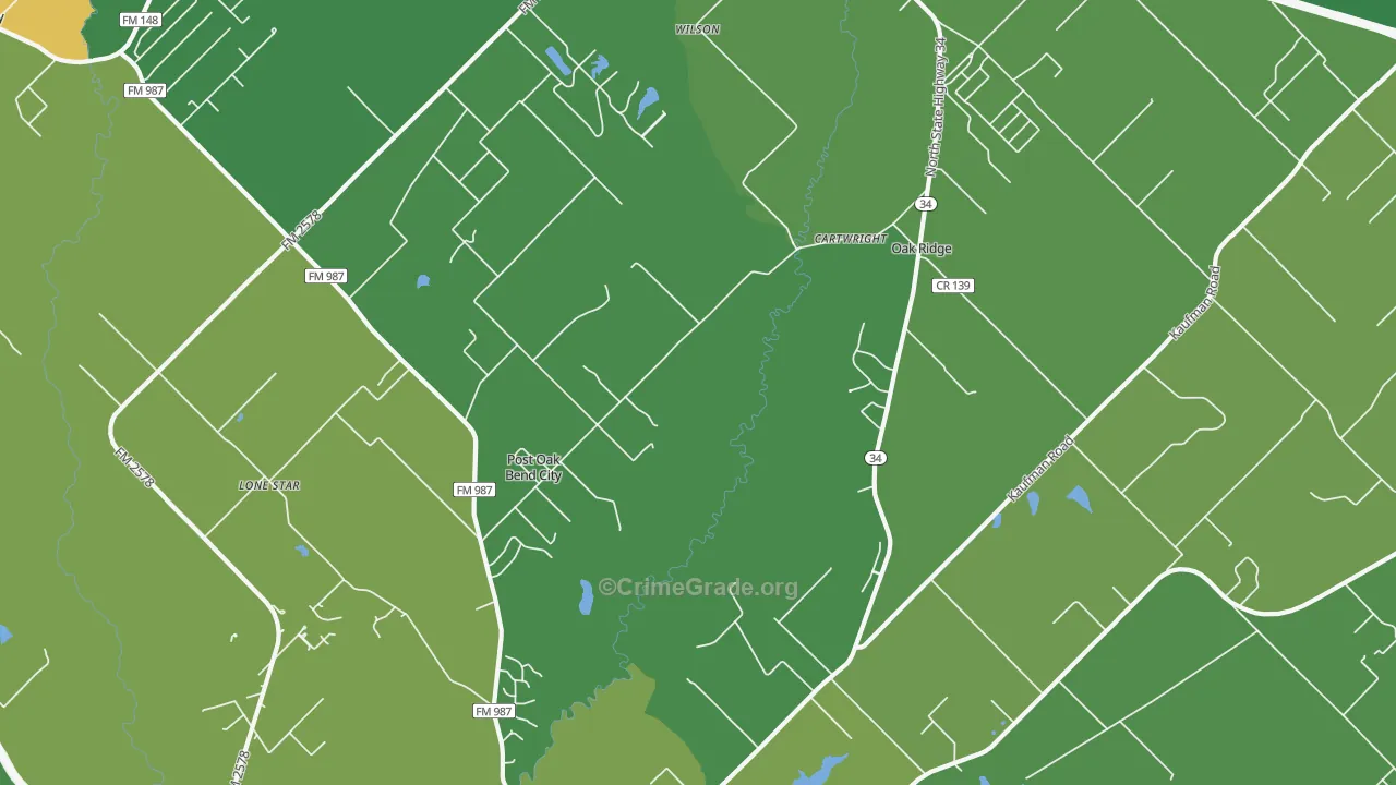 Post Oak Bend City, TX Map of Vehicle Theft Rates