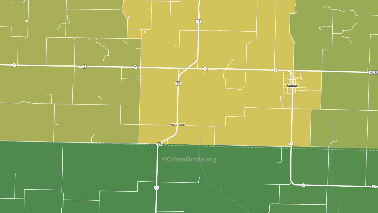 Post Oak, MO Map of Vehicle Theft Rates