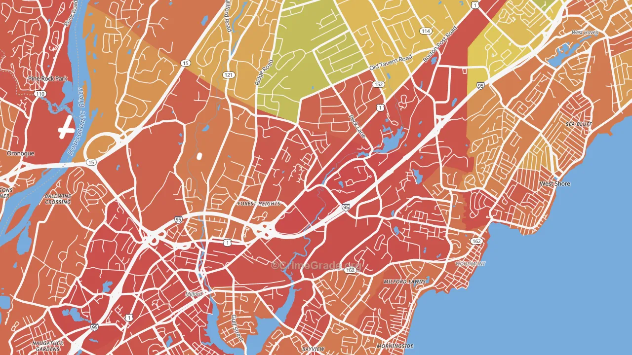 Post Road North, Milford, CT Map of Vehicle Theft Rates