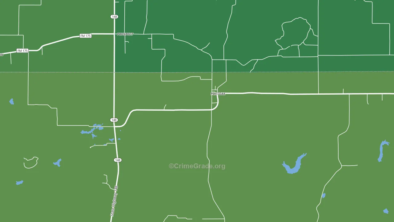 Postoak, TX Map of Vehicle Theft Rates