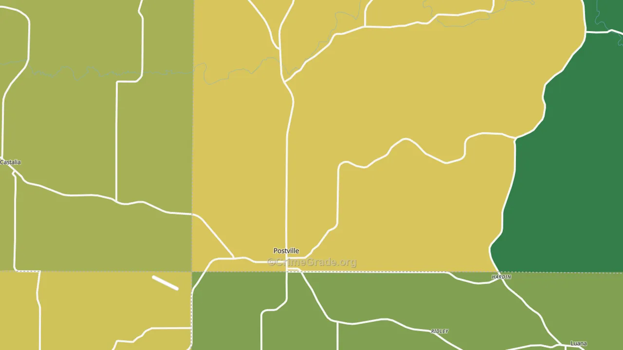 Postville, IA Map of Vehicle Theft Rates
