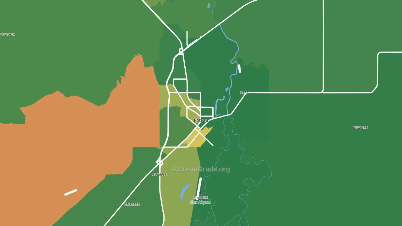 Poteau, OK Map of Vehicle Theft Rates