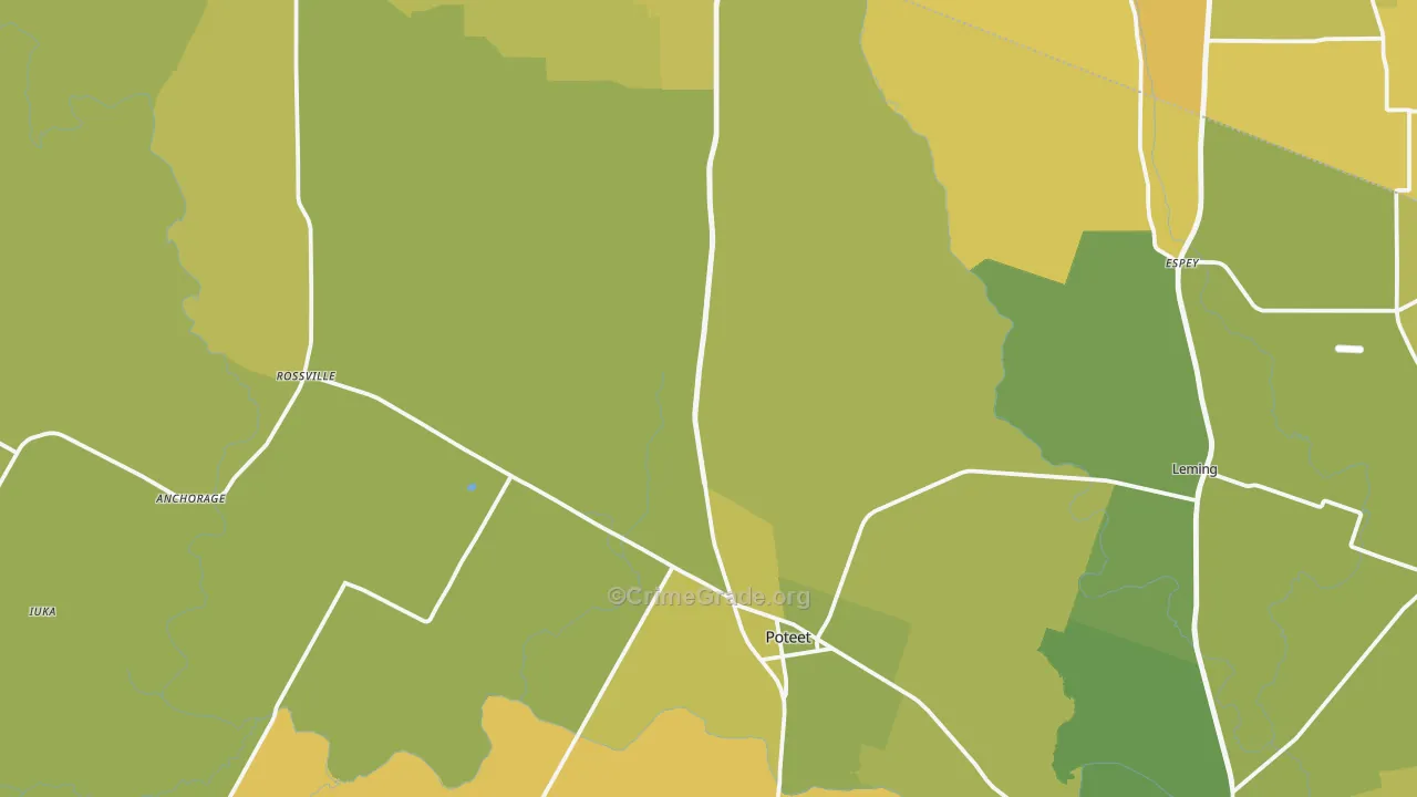 Poteet, TX Map of Vehicle Theft Rates