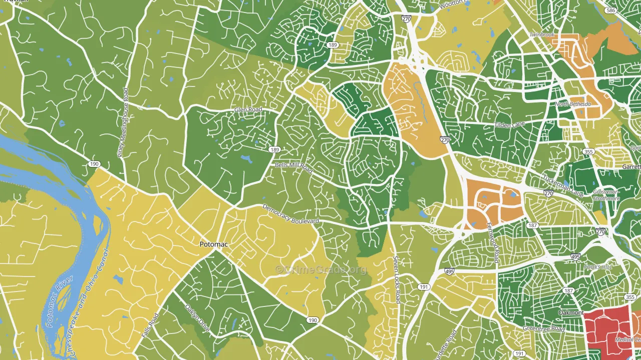 Potomac, MD Map of Vehicle Theft Rates