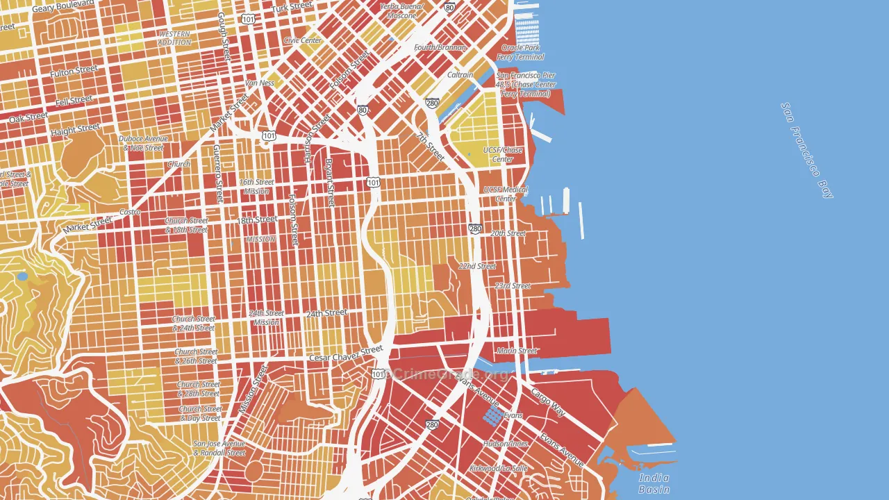 Potrero, San Francisco, CA Map of Vehicle Theft Rates