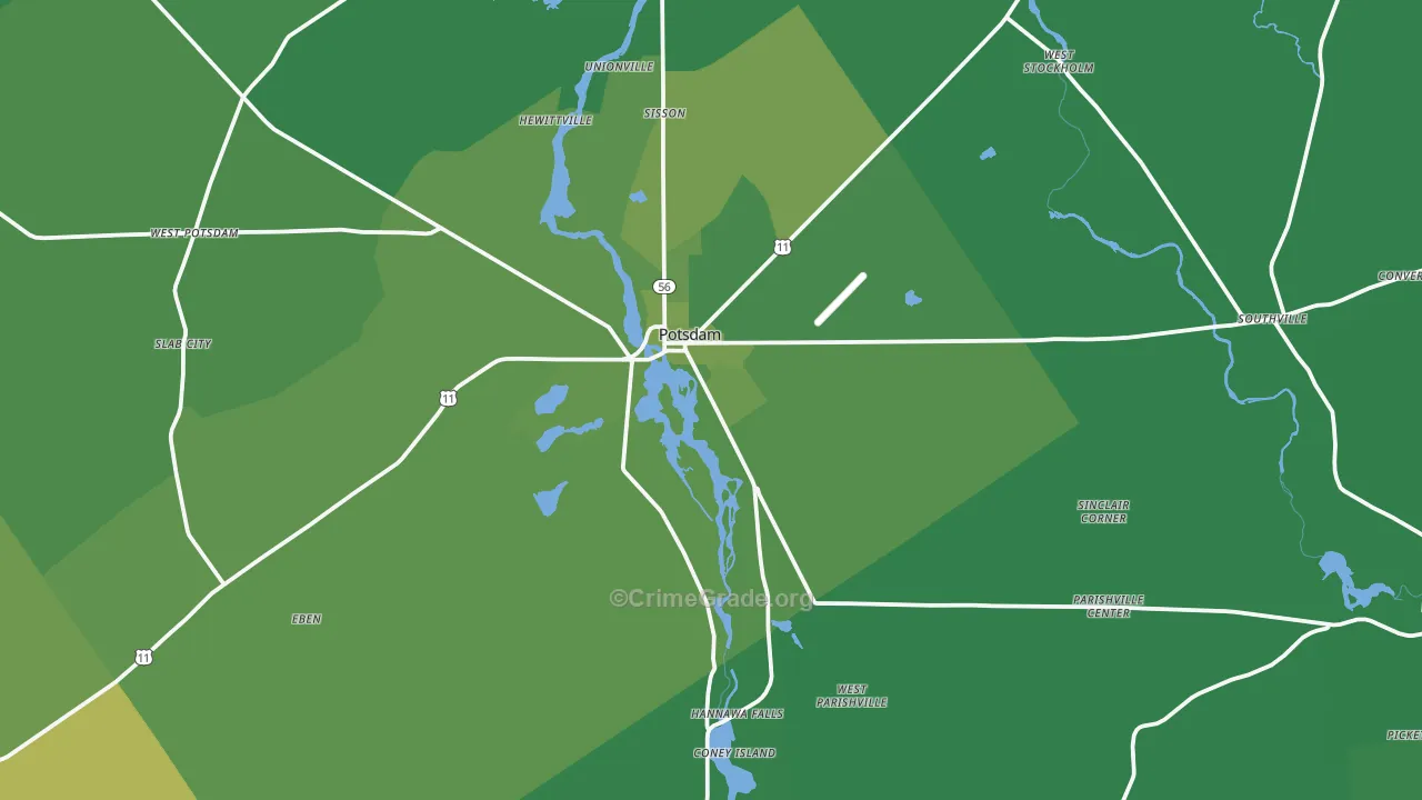 Potsdam, NY Map of Vehicle Theft Rates