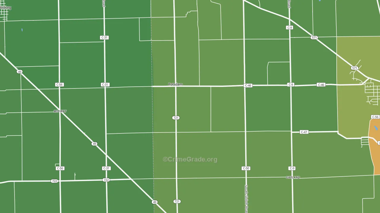 Potsdam, OH Map of Vehicle Theft Rates