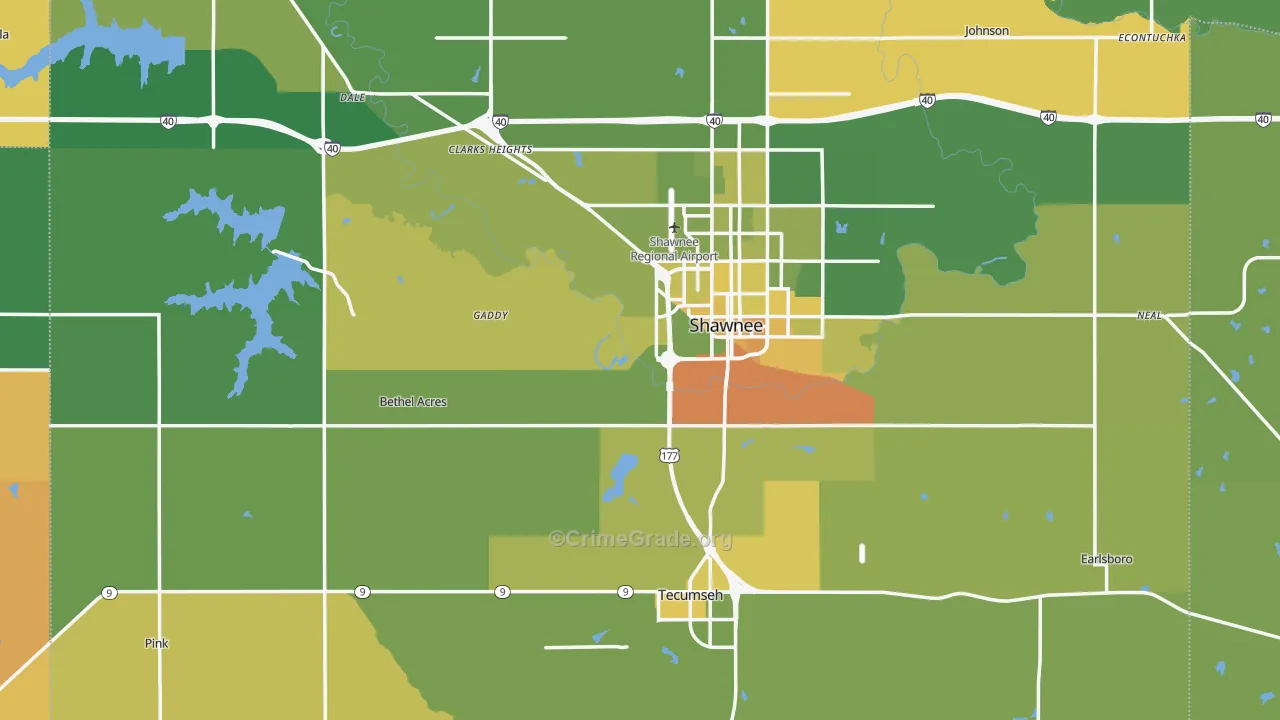 Pottawatomie County, OK Map of Vehicle Theft Rates