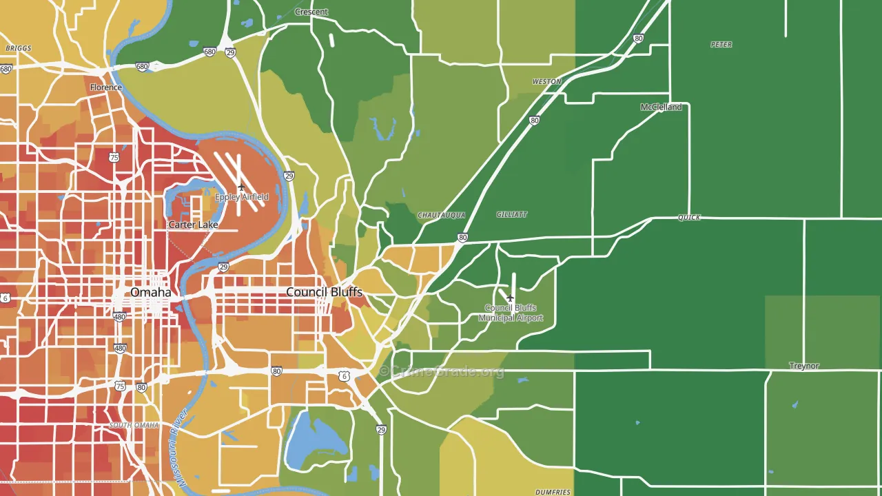 Pottawattamie County, IA Map of Vehicle Theft Rates