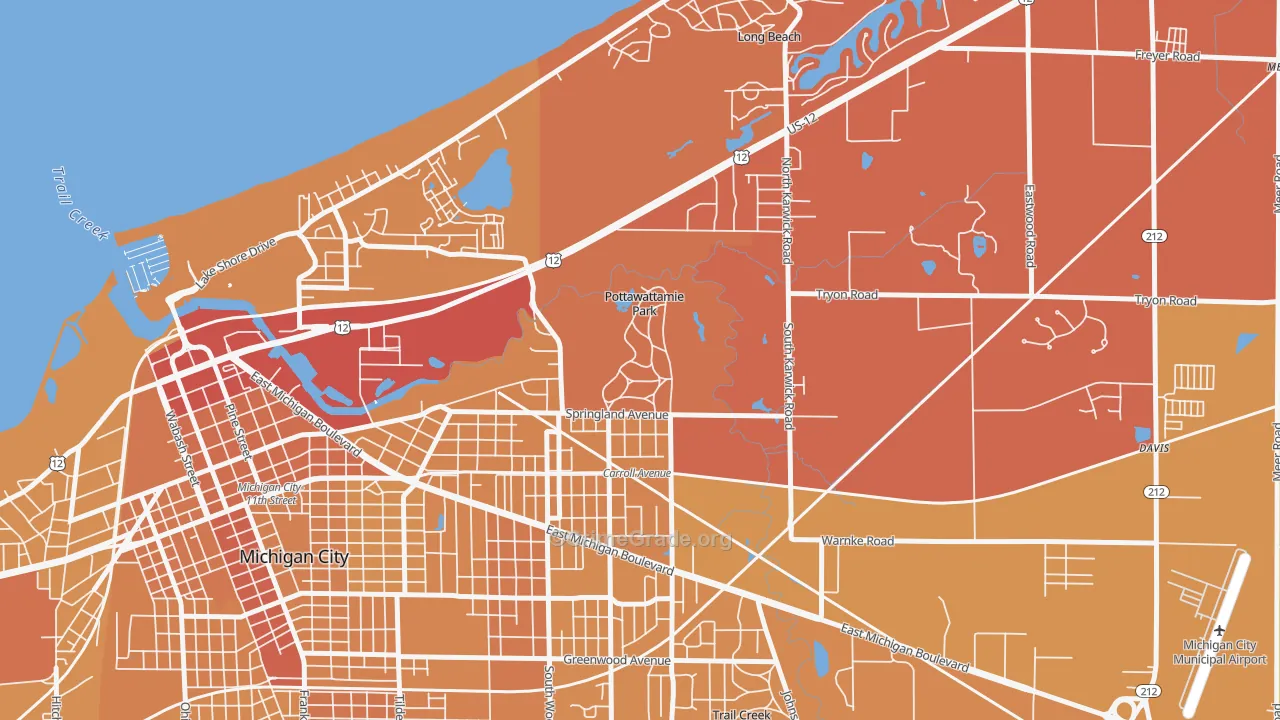 Pottawattamie Park, IN Map of Vehicle Theft Rates