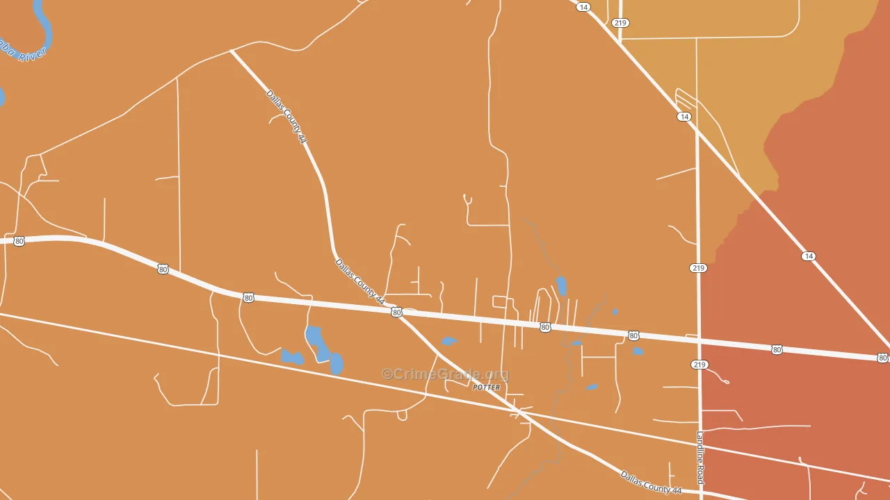 Potter, AL Map of Vehicle Theft Rates