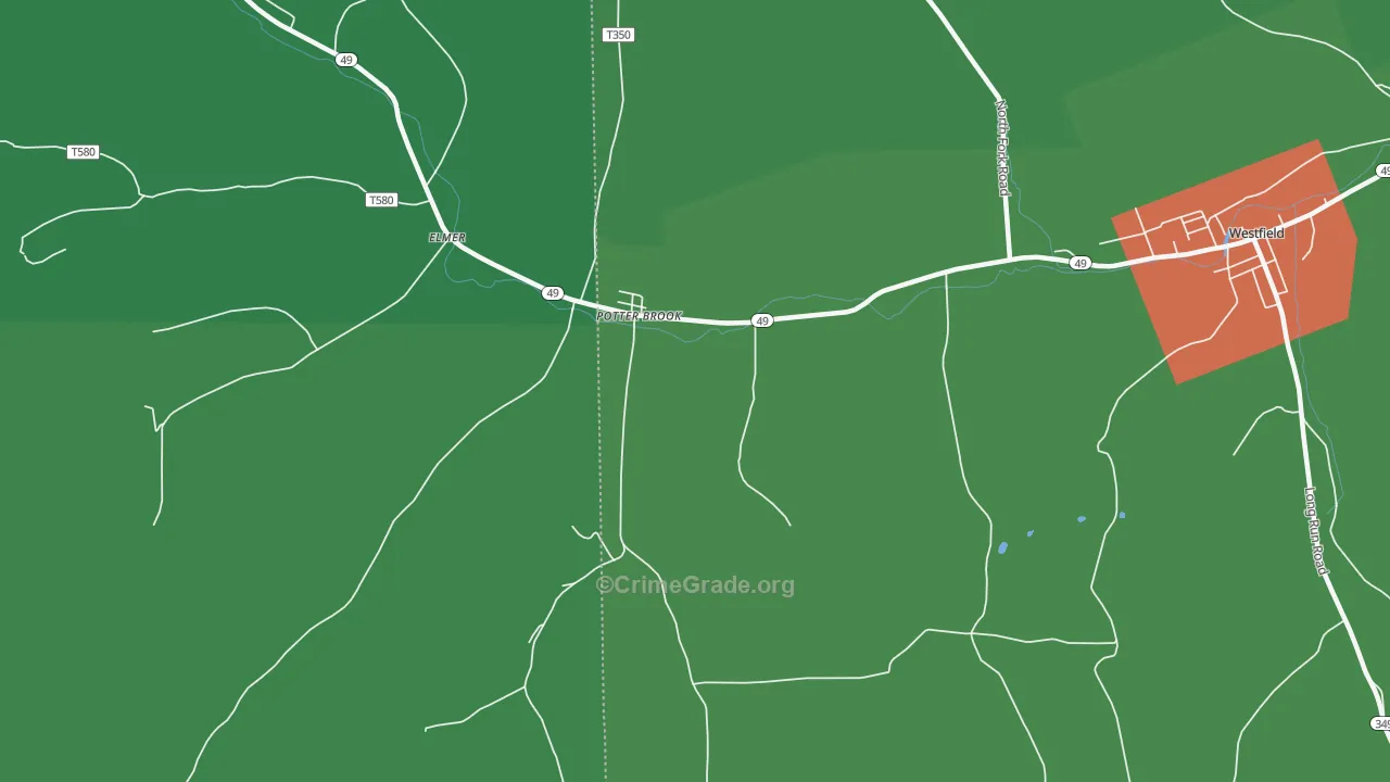 Potter Brook, PA Map of Vehicle Theft Rates