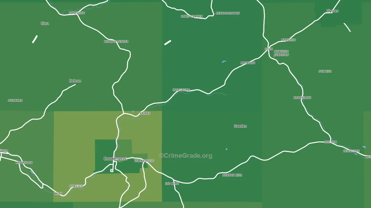 Potter County, PA Map of Vehicle Theft Rates