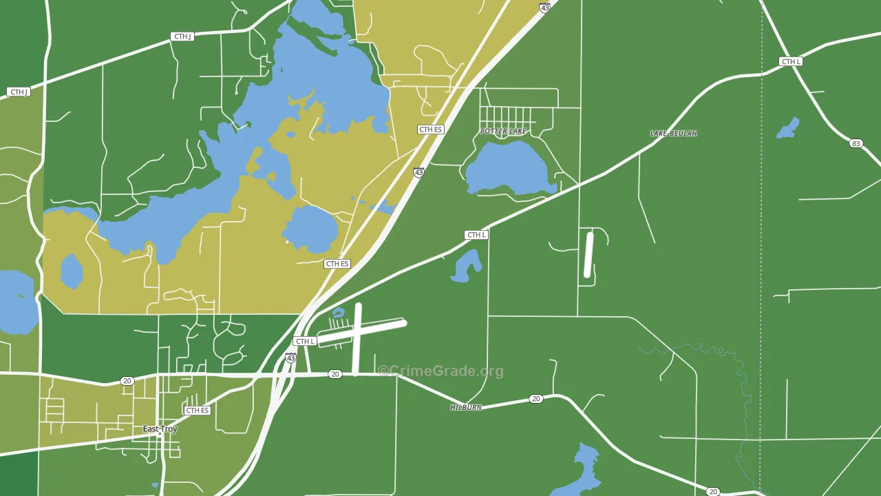 Potter Lake, WI Map of Vehicle Theft Rates