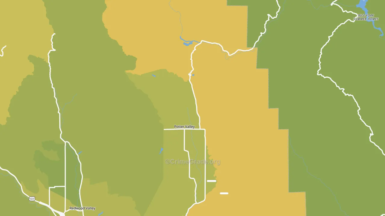 Potter Valley, CA Map of Vehicle Theft Rates