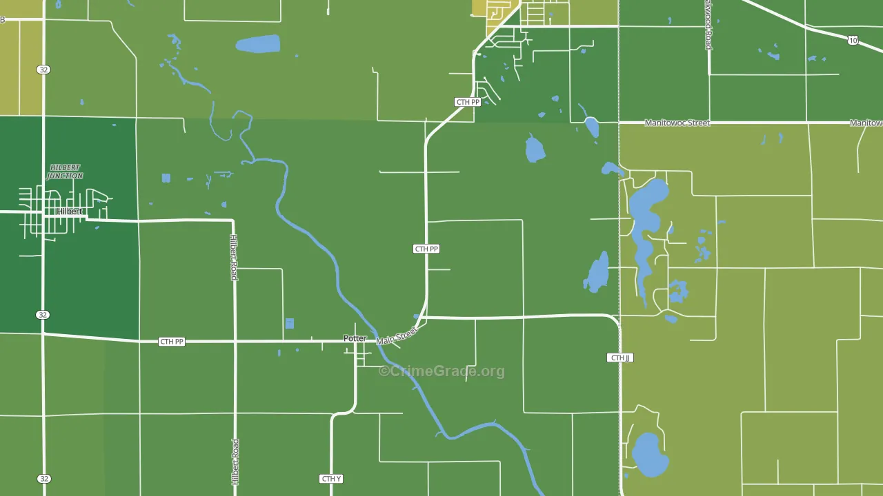 Potter, WI Map of Vehicle Theft Rates