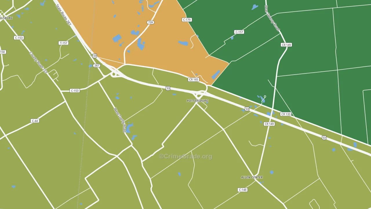 Pottersburg, OH Map of Vehicle Theft Rates