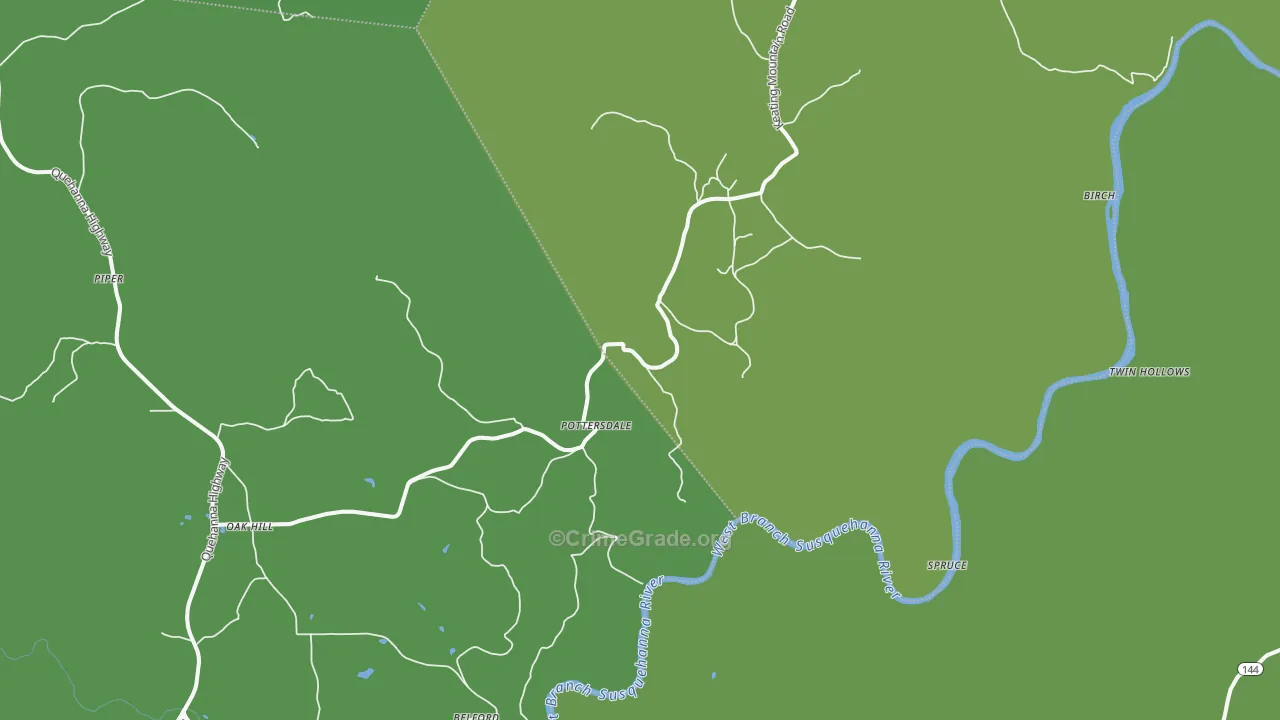 Pottersdale, PA Map of Vehicle Theft Rates