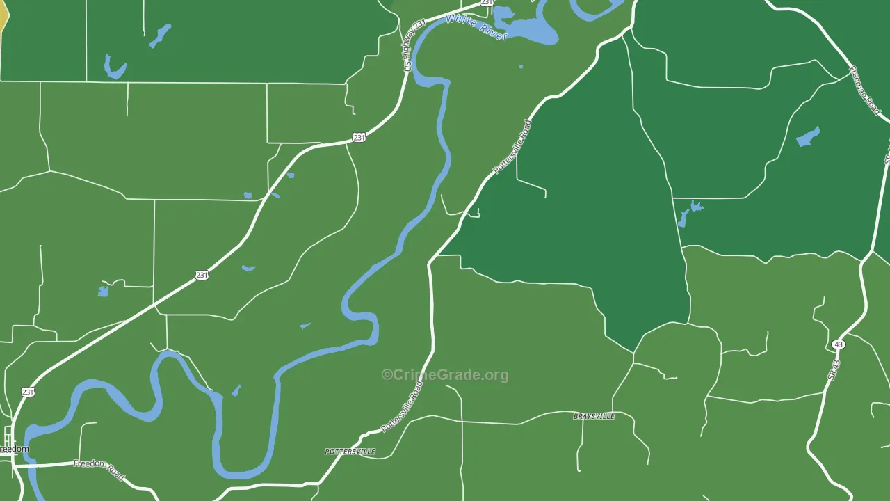 Pottersville, IN Map of Vehicle Theft Rates