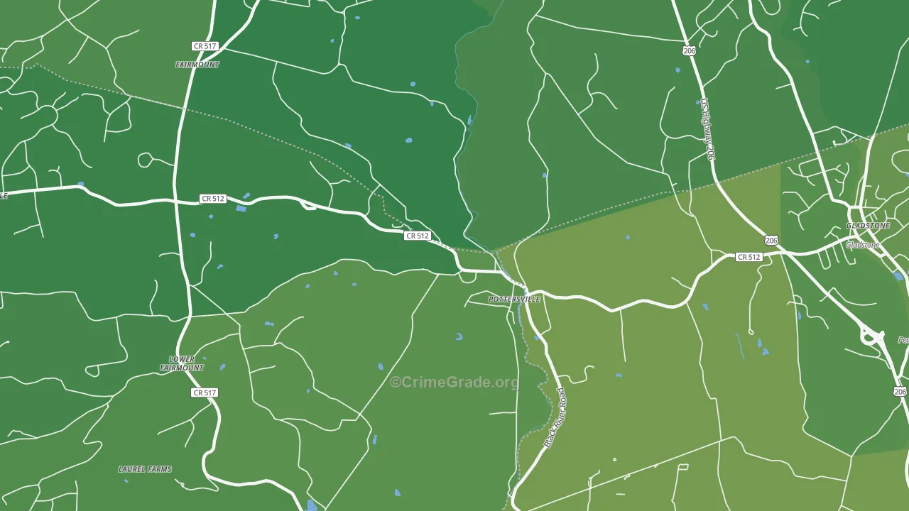 Pottersville, NJ Map of Vehicle Theft Rates