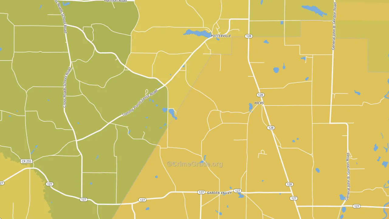 Potterville, GA Map of Vehicle Theft Rates